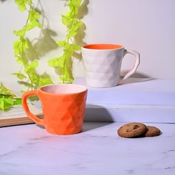 Storepedia Orange & White Handcrafted Textured Ceramic Glossy Cups Set of Cups and Mugs image 4