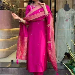 Storebrite Women Embroidered Kurta with Trousers & Dupatta-picture-35