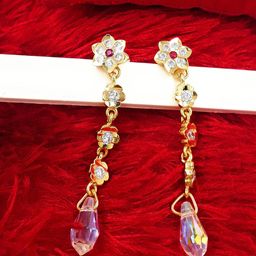Anujeet Fashion Hub Gold-Plated American Diamond Studded Contemporary Impon Drop Earrings-34