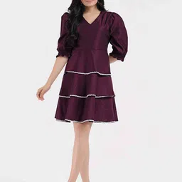 WEAVLLITE Women Puff Sleeve Fit & Flare Dress-image-54