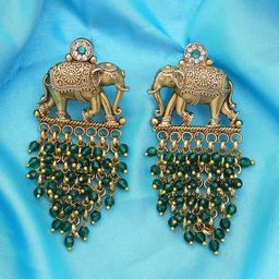 Exotic India Gold Plated Artificial Stones and Beads Elephant Shaped Chandbalis Earrings-50