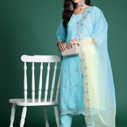 Anouk Women Ethnic Motifs Embroidered Regular Thread Work Kurta with Trousers & Dupatta-image-35