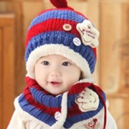 Flaunt Chic Winter Woolen Star Cap With Scarf - Navy Blue & Red-image-20
