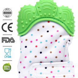 Babyhug  Silicone Teether Mitten Glove Polka Dot Print - Green-20