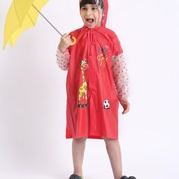 Babyhug Full Sleeves Raincoat Animal Print - Red-image-20