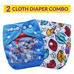 Bembika Reusable Cloth Diapers Animal Print Pack of 2 - Blue White-37