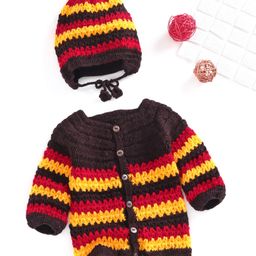 USHA ENTERPRISES Full Sleeves Striped Sweater With Cap - Brown-image-71