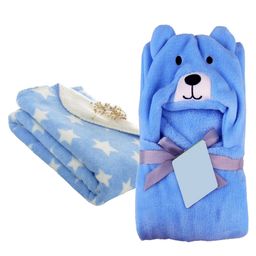 Brandonn Hooded Baby Blanket Star Print Set of 2 - Blue-picture-28