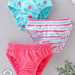 Babyhug 100% Cotton Antibacterial Finish Panties Pack of 3 - Pink White Blue-image-90
