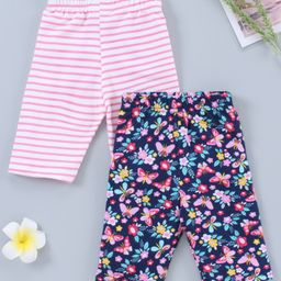 Babyhug Three Fourth Leggings Pack of 2 -Pink Navy Blue-image-75