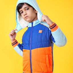 Babyhug Full Sleeves Jacket With Hood - Blue Orange-image-20