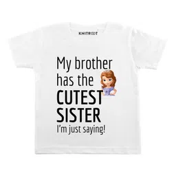 KNITROOT Half Sleeves Cutest Sister Print Tee - White-picture-32