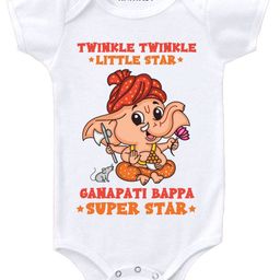 KNITROOT Half Sleeves Ganapati Super Star Printed Onesie - White-image-54