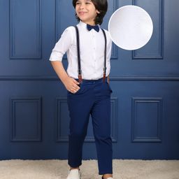 Mark & Mia Full Sleeves Shirt & Trouser With Bow - Blue White-image-48