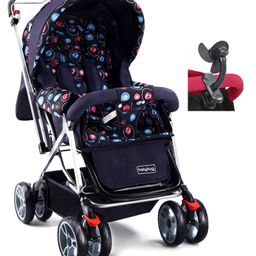 Babyhug Comfy Ride Stroller With Reversible Handle - Dark Navy Blue-9