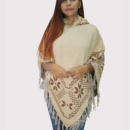 HAUTEMODA Floral Printed Woolen Poncho-image-82