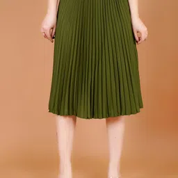 Zionity Accordion Pleated Midi Skirt-image-7