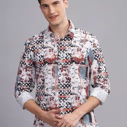 THREE DAYS Men Comfort Fit Floral Printed Spread Collar Cotton Casual Shirt-image-61