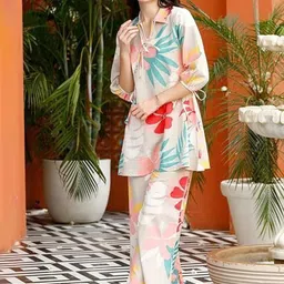 GRISHU COLLECTION Printed Pure Cotton Shirt Collar Tunic With Trousers-picture-48