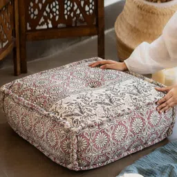 Ritualistic Pink & Beige Block Print Square Floor Cushion-27