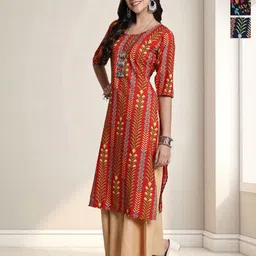 HERE&NOW Women Pack Of 3 Ethnic Motifs Printed Daily Straight Kurtas-image-65