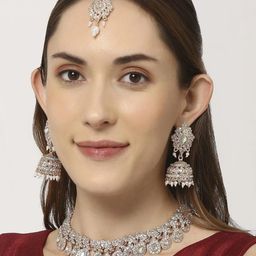 VATSALYA CREATION Rose Gold Rhodium-Plated American Diamond Jwellery Set-11