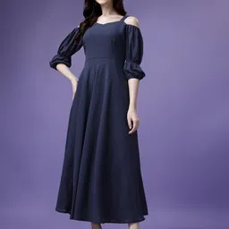 Fashion2wear Women Puff Sleeve Fit-Flare Dress-image-11
