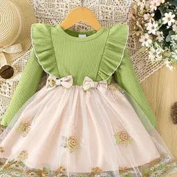 TIOR Kids-Girls Green Embroidered Polyester Fit and Flare Dresses-image-42