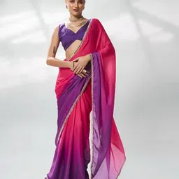 Kalista Colourblocked Mirror Work Satin Ready to Wear Ombre Saree-image-31
