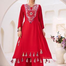 Panzora Embroidered V Neck Top With Palazzo Co-Ords-picture-5