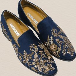 DEEUCO Men Woven Design Velvet Mojaris-image-101