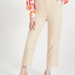 AMSWAN Women Smart Skinny Fit High-Rise Pleated Trousers-image-78