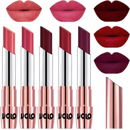 VOLO Set Of 5 Creme Matte Lipstick-Dark Peach 37-Pink 41-Maroon 42-Red 43-Wine 47-image-95