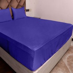AJISH Navy Blue Striped Pure Cotton 310 TC King Bedsheet Set-image-96