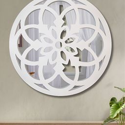 Homscape White Round Shaped Wood WallMirror-29