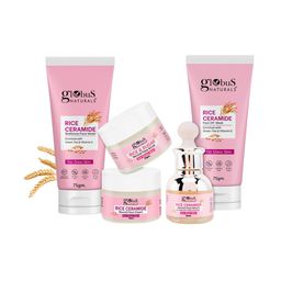 Globus naturals Set Of 5 Rice Ceramide Face Wash Scrub Serum Cream & Peel-Off Mask-50