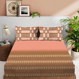 VINTANA Brown Geometric 210 TC King Bedsheet with 2 Pillow Covers-image-57