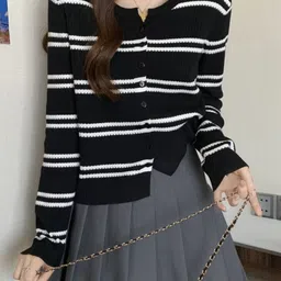 StyleCast Women Front-Open Striped Cardigan-3