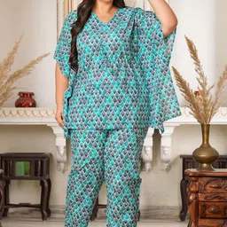 YASH GALLERY Women Geometric Printed Night suit-image-33