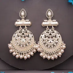 Anouk Silver Plated Artificial Stones Studded & Beaded Circuler Shaped Chandbalis image 2
