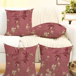 IVAZA Purple & Brown Set of 4 Floral Square Cushion Covers-19