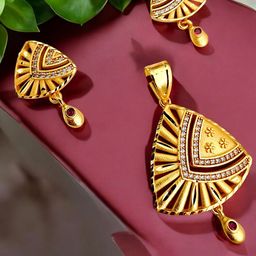 RAJASTHANI GAHANA 1 Gram Micro Gold Plated Cubic Zirconia Studded Pendant Set-image-55