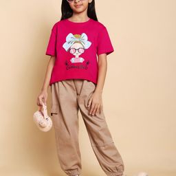 YK Girls Printed Round Neck Pure Cotton T-Shirt With Jogger-image-37