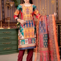 Sangria Girls Ethnic Motifs Printed Kurta With Churidar & Dupatta Set-image-88
