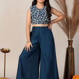 Sangria Girls Embroidered Crop Top With Palazzo-image-26