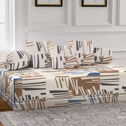 Arrabi 6-Pcs Beige & Blue Printed Diwan Set-58