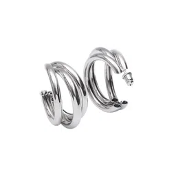 Celestique Silver plated Layered Contemporary Shaped Korean Hoop Earrings-24