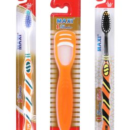 MAXI 1 Number Toothbrush & Tongue Cleaner Combo Pack of 12 - Multicolor image 3