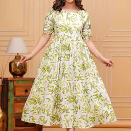 Twirl Tales Tropical Print Puff Sleeve Cotton A-Line Maxi Dress-picture-40