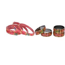 SOMIL Women Pack Of 2 Orange And Multi Glass Ethnic Handcrafted Traditional Bangle-image-68